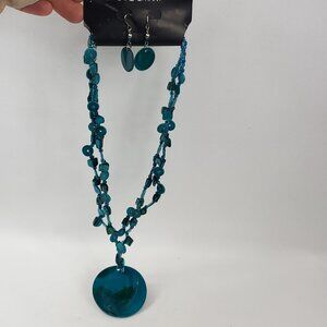 Lane Bryant Beautiful Blue Round Pendant Dyed Shell Design 2 Strand Necklace NWT